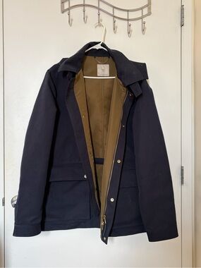 NWOT Mango MNG Man Navy Utility Field Jacket Gold Hardware. Size US XL